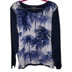 Tommy bahama Long sleeve White Blue Palm tree Print Blouse size XL
